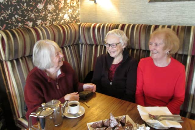 Wendy sharing a joke with Carol and Joan at the weekly chat sessions