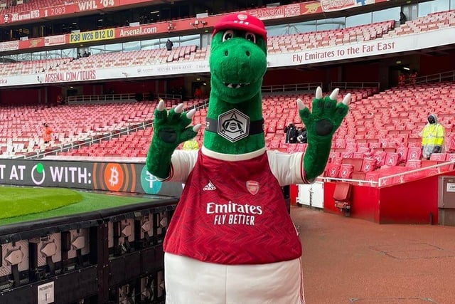 Arsenal’s Gunnersaurus is certainly a real hall-of-fame football mascot. 
The neck, the claws, the teeth… it might all be a bit too cute to strike fear in the opposing team but fans didn’t care.
In fact, when the beloved dinosaur was sacked by the club to cut costs during the pandemic in 2020, there was uproar amongst Arsenal supporters.