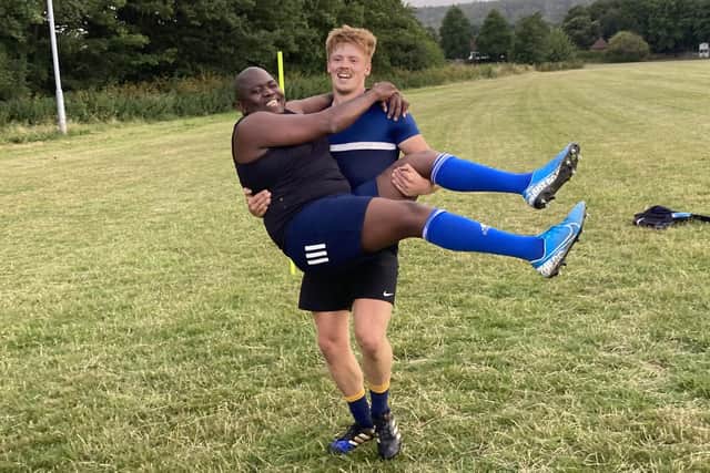 David Kebuileng and Luca Bianchi seem to be enjoying Eastbourne RFC’s pre-season training | Picture: Tom Buttle