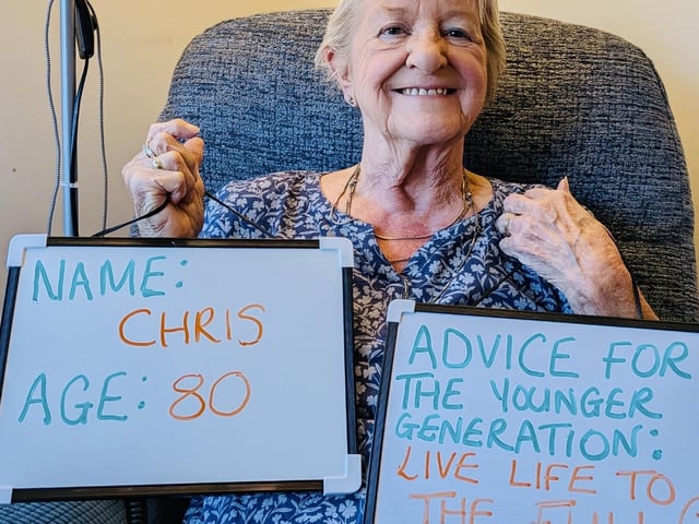 'Live life to the full' says 80-year-old Chris, with a big smile on her face