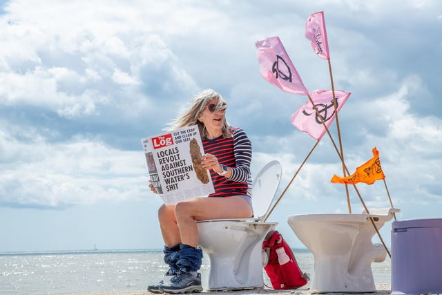 Hastings and St Leonards branch of Extinction Rebellion and the Clean Water Action Group held a toilet sit-in on Sunday, August 6. Picture by Cathy Teesdale