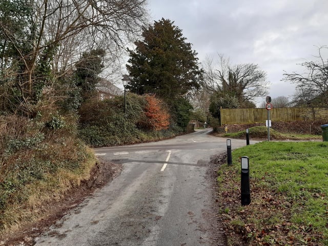 Walk up Steep Lane until you reach a crossroads. Carry on straight up the hill along the continuation of Steep Lane.