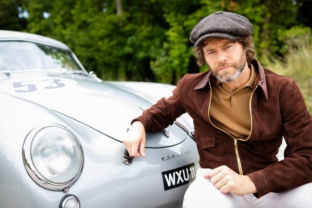 Howard Donald of Take That beside his 1953 Porsche 356 at Hound Lodge, Goodwood after his Revival Meeting make-over.