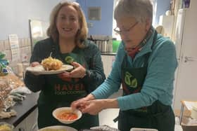 Lynda and Suzanne- two of the volunteers cooking the community meals