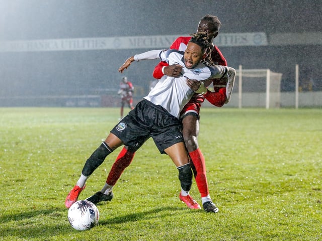 Action from Eastbourne Borough's 1-1 draw at Dover