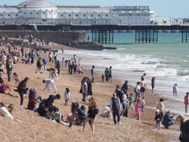 Brighton beach is busy today (April 7, 2026) on what is the hottest day of the year so far