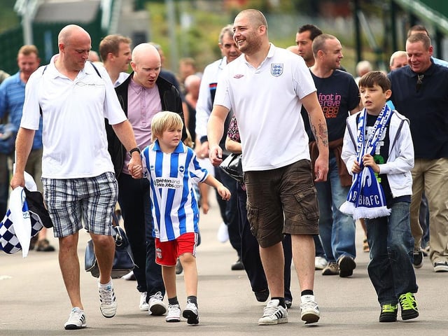 Brighton & Hove Albion supporters arrive at the new Amex Stadium during the npower Championship match between Brighton & Hove Albion and Blackpool at Amex Stadium on August 20, 2011.