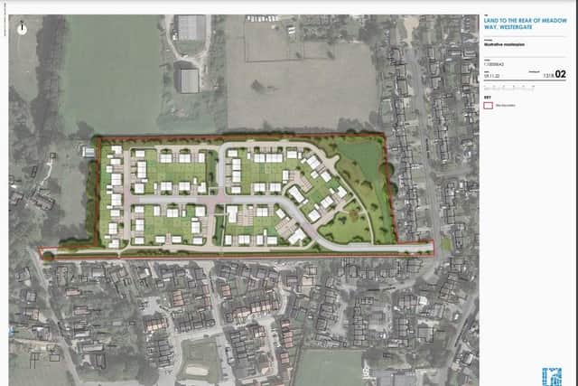 An illustrative masterplan of the site off Meadow Way, Westergate