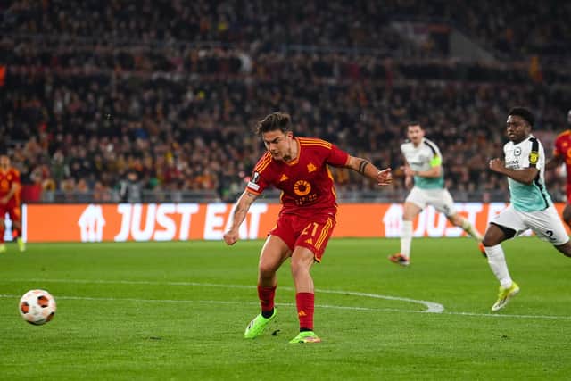 Paulo Dybala opened the scoring for Roma against Brighton at the Stadio Olimpico in the Europa League