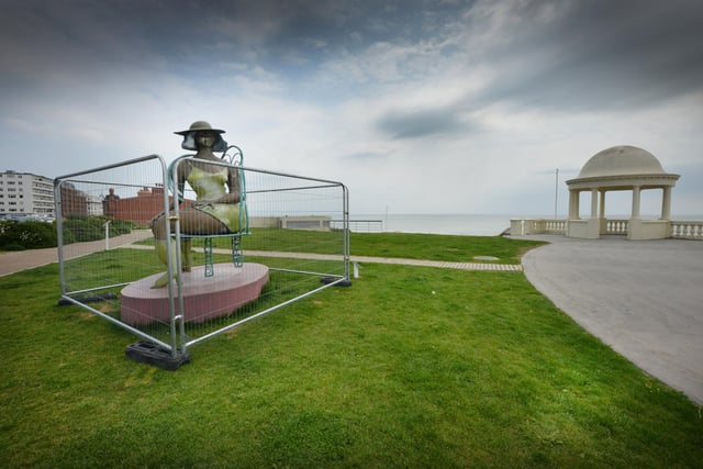 Sculpture titled Tschabalala Self: Seated, outside the De La Warr Pavilion in Bexhill, was vandalised for the second time on May 15. This photo was taken on May 22.