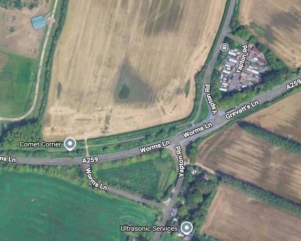 A four-arm roundabout is to be built at the Comet Corner junction of the A259, near Middleton-on-Sea. Image: GoogleMaps