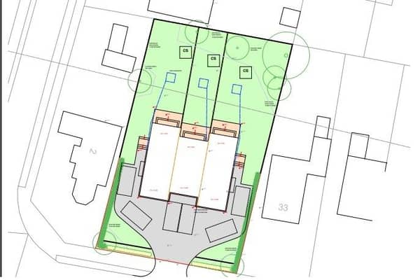 Proposed site layout for the three new homes in Seabourne Road, Bexhill