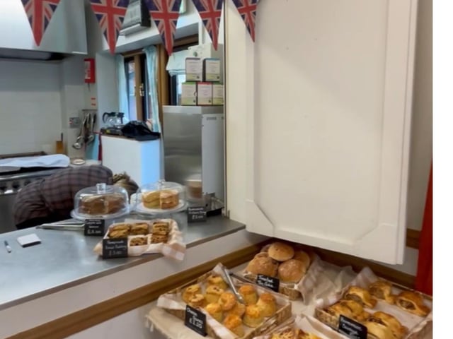 The cafe at East Dean village market serving freshly cooked breakfasts, brunches, light lunches, sausage rolls, turnovers, scones, home made cakes, hot and cold drinks