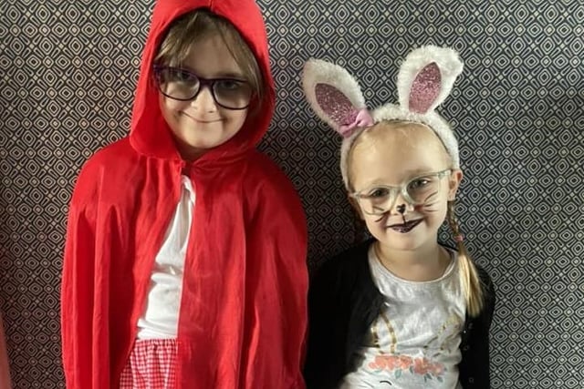 Kerry Mills sent in this picture of Summa, six, as Little Red Riding Hood and Hollie, five, as the White Rabbit