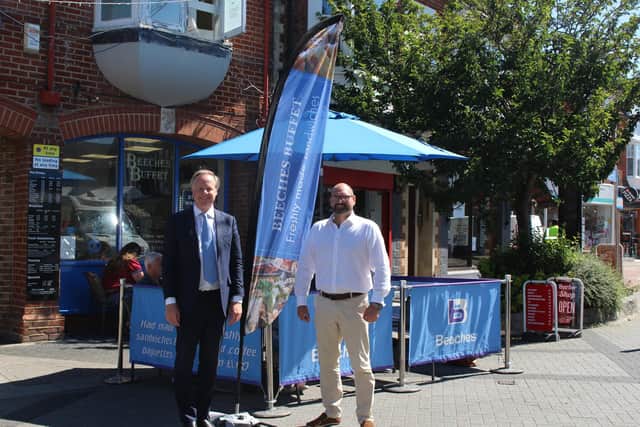 Councillor Christian Mitchell and Ben Hewson from Horsham Business Initiative in East Street