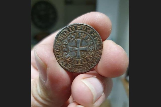 ‘The Decent Detectorists’ from Eastbourne - Philip VI King of France 1293-1292 coin (photo from Simon Weller)