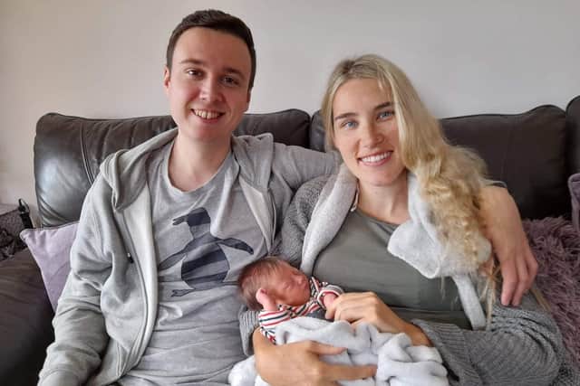 Samuel Smith and Lauren White with their baby daughter, born on Jubilee Day