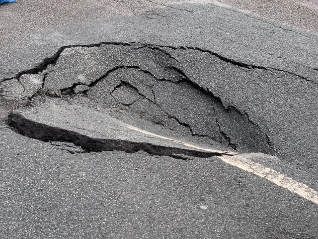 Linton Road in Hastings has been closed due to a big sinkhole appearing