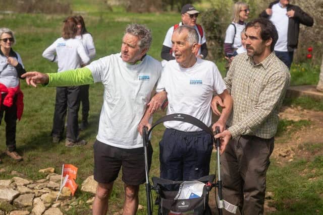 Andy with his friend Andy and farmer Andrew arriving at the source
