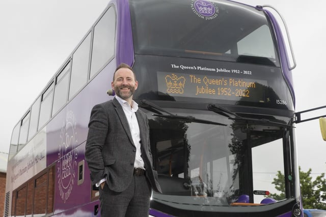 Stagecoach South East’s Managing Director, Joel Mitchell with the jubilee bus at the company’s Hastings depot in St Leonards on Wednesday. Picture: Stagecoach South East