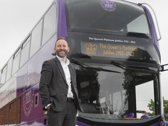 Stagecoach South East’s Managing Director, Joel Mitchell with the jubilee bus at the company’s Hastings depot in St Leonards on Wednesday. Picture: Stagecoach South East