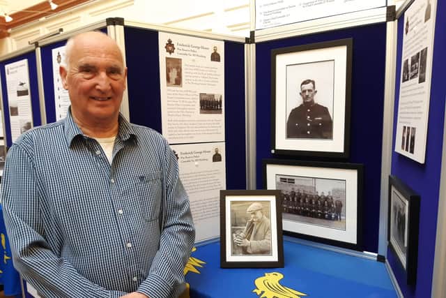 Alan Moore with information about his grandparents, Frederick and Ethel Hoare, at his previous West Sussex Contabulary exhibition in Chichester