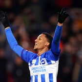 Joao Pedro of Brighton & Hove Albion celebrates during the Premier League match between Nottingham Forest and Brighton & Hove Albion at City Ground on November 25, 2023 in Nottingham, England. (Photo by Marc Atkins/Getty Images)