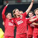 GOAL Crawley Town forward Danilo Orsi (9) scores a goal and celebrates with The Crawley Town players 1-3 during the EFL Sky Bet League 2 play-off second leg match between Milton Keynes Dons and Crawley Town at stadium:mk, Milton Keynes, England on 11 May 2024. | Picture: Dennis Goodwin