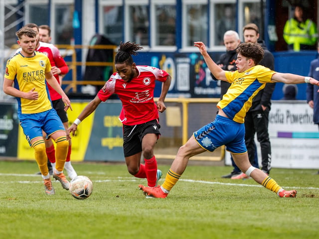 Eastbourne Borough recovered from 2-1 down at half-time to win 3-2 at St Albans City. Picture by Lydia Redman