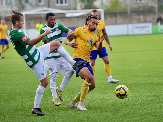 Action from Lancing's win over Corinthian in the Isthmian south east division