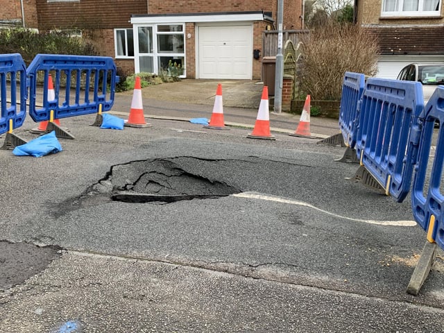 Linton Road in Hastings has been closed due to a big sinkhole appearing