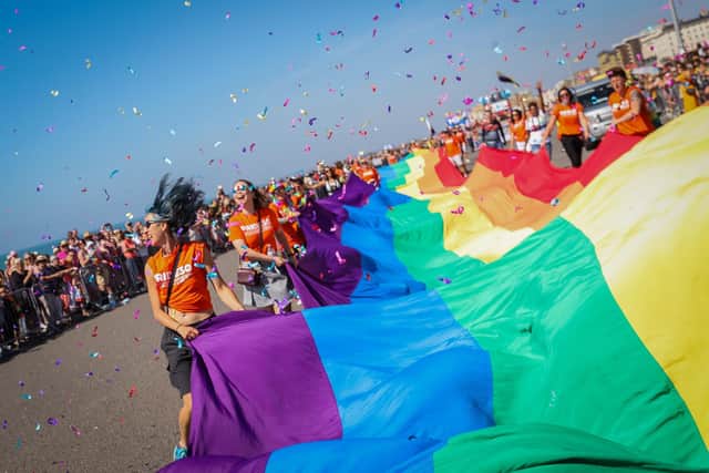 Pride LGBTQ+ Community Parade starts at Hove Lawns at 11am on Saturday and travels through the city centre to Preston Park.  (Photo by Tristan Fewings/Getty Images)