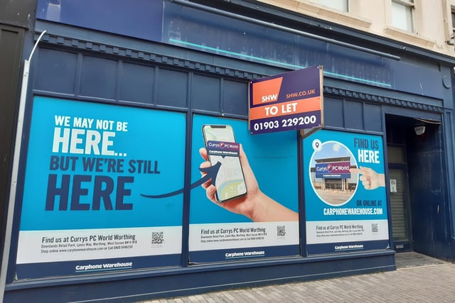 Carphone Warehouse, in Montague Street, Worthing, closed after its parent company announced more than 500 stand-alone stores were to shut. Services moved to 'shops within shops', with Worthing's moving to Currys PC World at the Downlands Business Park, off the A27.