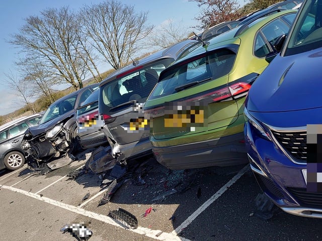 Several smashed vehicles were seen at the Lido car park in Arundel on Good Friday
