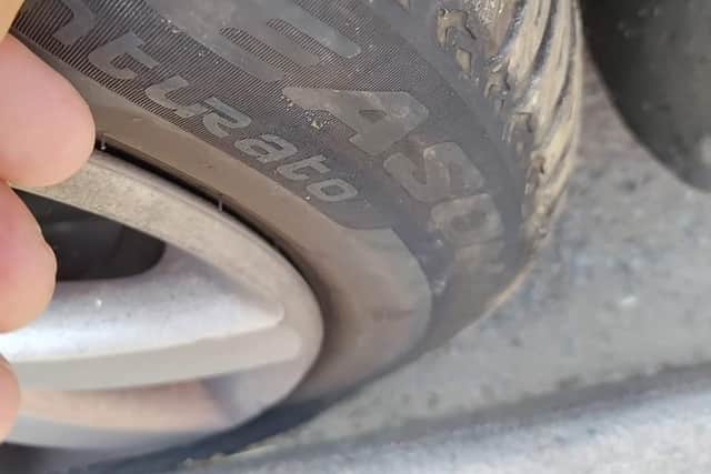 One of the slashed tyres