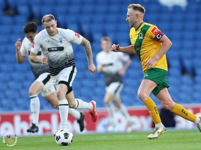 James Hammond’s majestic 95th minute free-kick clinched Horsham FC’s first league and Sussex Transport Senior Cup double in the club’s history.