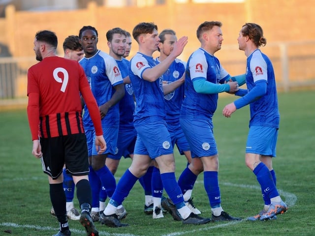 Action from Shoreham's win over AFC Varndeanians in the SCFL premier division