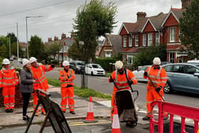 Eastbourne and Willingdon MP Caroline Ansell joined a county council pothole repair team to see how the authority is using extra government money to improve the highways. Picture: Caroline Ansell