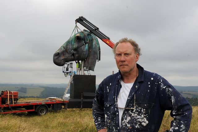 Sculptor Nic Fiddian-Green at the installation of his equine sculpture on the Trundle in June 2010