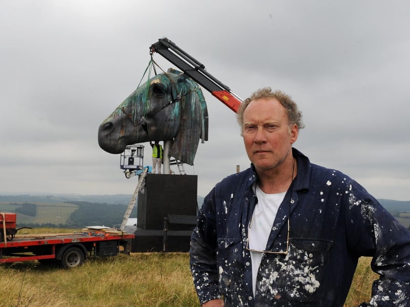 Sculptor Nic Fiddian-Green at the installation of his equine sculpture on the Trundle in June 2010