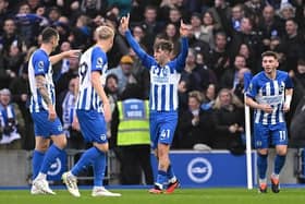Jack Hinshelwood of Brighton & Hove Albion celebrates his goal against Crystal Palace earlier this season
