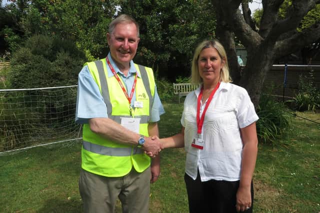 Brian Hudson, project leader from Angmering South Downs Rotary Club, with Kim Anderson, head of centre at Red Balloon Worthing
