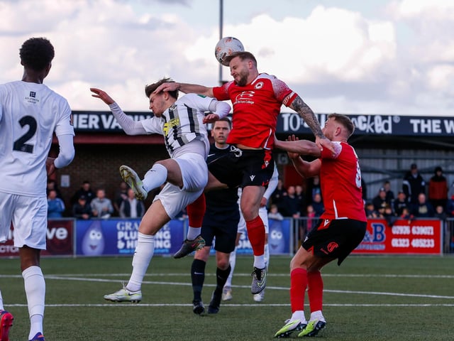 Action from Eastbourne Borough's National South win ovder Dartford at Priory Lane