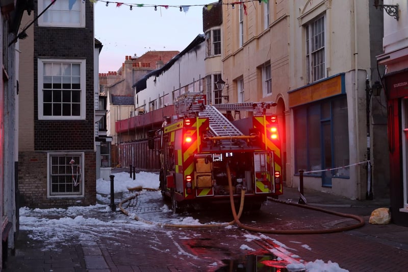 Fire crews at the scene of the fire in George Street on Thursday, January 19. Picture by Kevin Boorman