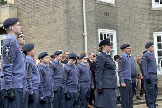 Members of 2351 Bognor Regis Squadron (Air Training Corps) stand to attention.