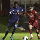Mustapha Olagunju in action for Huddersfield Town against Liverpool u23s. (Photo by Nick Taylor/Liverpool FC/Liverpool FC via Getty Images)