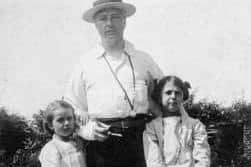 Edward Heron-Allen with his daughters at Large Acres, Selsey, c1914. Reproduced with permission of The Heron-Allen Society.
