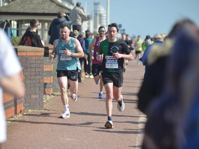 Images from the finish area at the 2026 Hastings Half Marathon