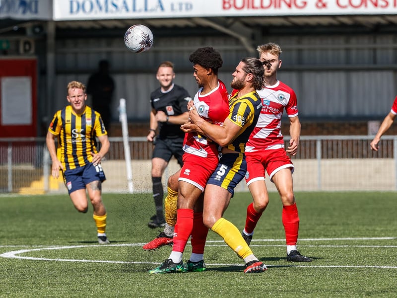 Action from Bath City's 2-1 win at Eastbourne Borough