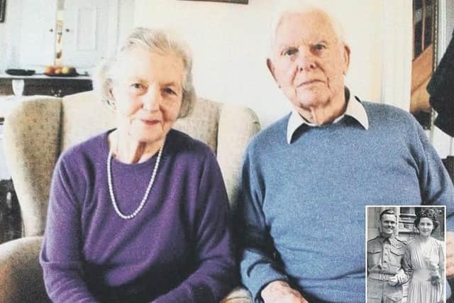 Robert and Jeane Ashby on their 70th wedding anniversary and, inset, on their wedding day